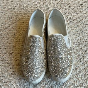 David's Bridal Champagne Crystal Embellished Slip-On Sneakers